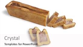  Presentation with french pastry - PPT layouts with french meat pastry in crust and slices isolated on white background background and a white colored foreground