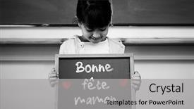  Presentation with mothers day - Amazing presentation design having french mothers day message against schoolchild with blackboard backdrop and a light gray colored foreground