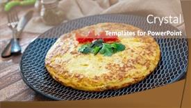  Presentation with mushroom - PPT theme featuring french-omelette-with-potatoes-mushroom background and a coral colored foreground