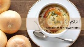  Presentation with onion - PPT theme consisting of french onion gratin soup background and a coral colored foreground