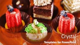  Presentation with pastries - Theme having french-pastries-on-the-table background and a crimson colored foreground
