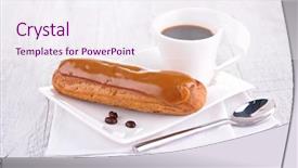  Presentation with french pastry - Cool new slide deck with french pastry and coffee cup backdrop and a sky blue colored foreground