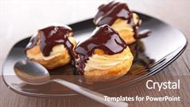  Presentation with french pastry - Colorful PPT theme enhanced with french pastry with cream and chocolate sauce backdrop and a tawny brown colored foreground