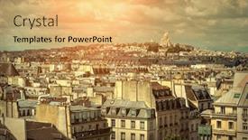  Presentation with paris - PPT layouts consisting of french roofs beautiful roofs view in paris city downtown with skyline under sunlight at day time background and a yellow colored foreground