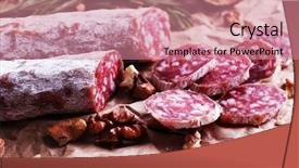  Presentation with craft - Audience pleasing theme consisting of french salami and walnuts on craft paper background backdrop and a coral colored foreground