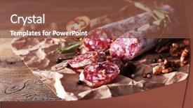  Presentation with craft - Slide set featuring french salami and walnuts background and a tawny brown colored foreground