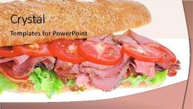  Presentation with fresh ginger root on white - Colorful PPT layouts enhanced with huge breakfast - french sandwich fresh white baguette backdrop and a coral colored foreground