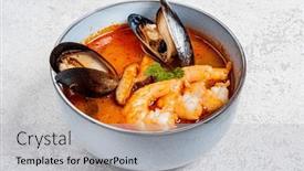  Presentation with seafood - Presentation design with french-seafood-bouillabaisse-soup-top background and a light gray colored foreground