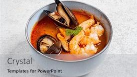  Presentation with seafood - PPT theme consisting of french-seafood-bouillabaisse-soup-top background and a light gray colored foreground