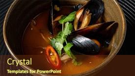  Presentation with seafood - Slide set having french-seafood-bouillabaisse-soupfish-stew background and a tawny brown colored foreground