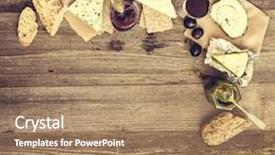  Presentation with snacks - Beautiful presentation theme featuring french snacks on a wooden table with space for text backdrop and a coral colored foreground