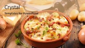  Presentation with bacon - Presentation having french tartiflette potato bacon background and a coral colored foreground