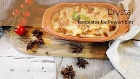  Presentation with recipe - PPT layouts enhanced with french-tartiflette-recipe-bacon-potato background and a yellow colored foreground