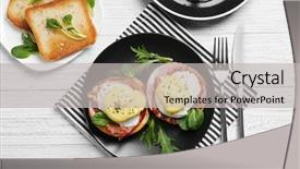  Presentation with top view of soybean - PPT layouts with french toast - tasty eggs benedict on plate background and a light gray colored foreground