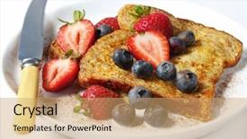  Presentation with healthy breakfast - Colorful presentation enhanced with french toast with strawberries blueberries backdrop and a coral colored foreground