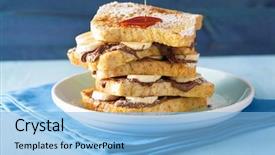  Presentation with close up pouring oil - Amazing presentation theme having french toasts with banana backdrop and a light blue colored foreground