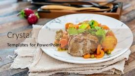 Presentation with veal - PPT theme consisting of french-traditional-dish-veal-paupiette background and a coral colored foreground