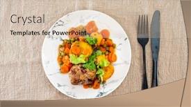  Presentation with veal - Presentation theme enhanced with french-traditional-dish-veal-paupiette background and a soft green colored foreground