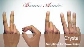  Presentation with happy new year 2022 - Colorful slide deck enhanced with french with hands forming number backdrop and a coral colored foreground