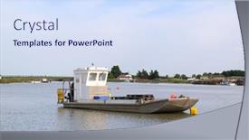  Presentation with boat river - Slide deck having french-wooden-oyster-boat background and a sky blue colored foreground