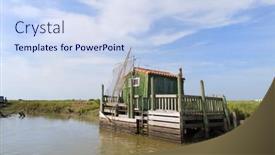  Presentation with oyster - Slide deck with french-wooden-oyster-huts background and a sky blue colored foreground