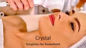  Presentation with beauty salon - Slide set featuring frequency - close up of young woman background and a coral colored foreground