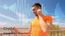  Presentation with sound signal - Audience pleasing presentation design consisting of frequency - fitness sport people technology backdrop and a yellow colored foreground