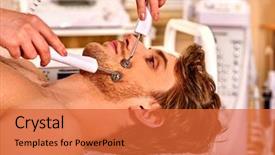  Presentation with skin medical - Presentation design having frequency - man facial massage beauty salon background and a red colored foreground