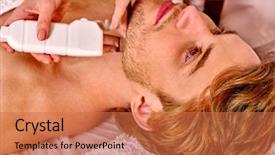  Presentation with facial pain medical man - Slide deck consisting of frequency - man receiving electric facial peeling background and a coral colored foreground