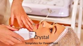 Presentation with frequency - Presentation theme with frequency - woman receiving electric facial peeling background and a coral colored foreground
