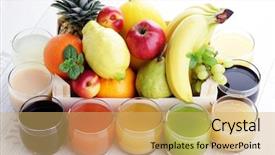  Presentation with drink beverages - Presentation design featuring fres fruits - lots of various fruity juice background and a yellow colored foreground