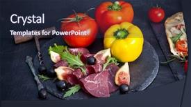  Presentation with prosciutto di parma - PPT layouts having fres fruits - prosciutto crudo with arugula background and a wine colored foreground