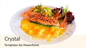  Presentation with king - Slide deck consisting of fresh alaskan king salmon steak background and a yellow colored foreground
