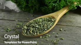  Presentation with wooden - Slide deck with fresh and dries parsley on wooden background background and a tawny brown colored foreground