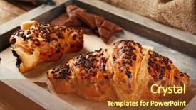  Presentation with chocolate - Cool new theme with fresh and tasty croissants with chocolate on wooden tray on sackcloth background backdrop and a tawny brown colored foreground