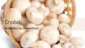  Presentation with mushrooms - Presentation theme having fresh appetizing mushrooms in a basket on a white background background and a lemonade colored foreground