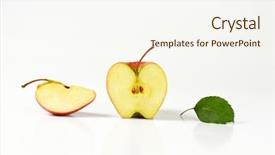  Presentation with quarter - Cool new slides with fresh apple half and quarter on white background backdrop and a sky blue colored foreground