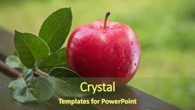  Presentation with water droplets - Presentation theme enhanced with fresh apple with water droplets on an old wood table outdoors background and a tawny brown colored foreground