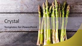  Presentation with asparagus - Audience pleasing slide set consisting of fresh asparagus on wooden background backdrop and a light gray colored foreground