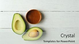  Presentation with fresh avocado - Presentation theme with fresh avocado oil on wooden background and a light gray colored foreground