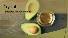  Presentation with fresh avocado - Slide deck having fresh avocado oil on wooden background and a yellow colored foreground