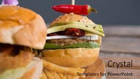  Presentation with burger fries - Cool new PPT layouts with fresh avocado served peppers wood - close up of burger backdrop and a gold colored foreground