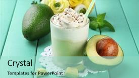 Presentation with avocado and banana smoothie - Theme having fresh avocado smoothie on wooden background and a  colored foreground