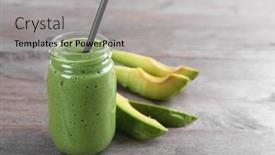  Presentation with fresh avocado - Slides with fresh avocado smoothie with slices on wooden background background and a light gray colored foreground
