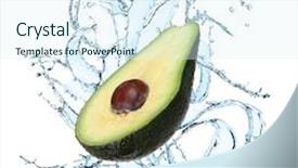  Presentation with fresh avocado - Cool new presentation theme with fresh avocado with water splash over white background backdrop and a sky blue colored foreground