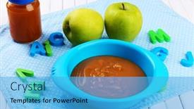 Presentation with baby food - Audience pleasing presentation theme consisting of fresh baby food in bowl with spoon backdrop and a teal colored foreground