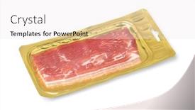  Presentation with packaging - Theme having fresh-bacon-strips-in-sealed background and a sky blue colored foreground