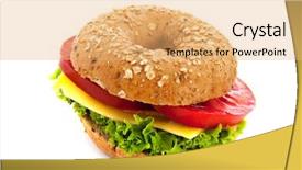  Presentation with bagel - Slide set having fresh bagel with cheese and vegetables background and a coral colored foreground