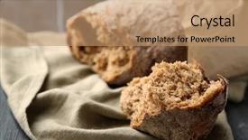  Presentation with wooden - Theme consisting of delicious home made whole wheat - fresh baguette on wooden table background and a coral colored foreground