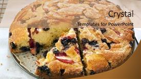  Presentation with blueberry - Theme featuring fresh-baked apple and blueberry cake on a cooling rack with a wedge cut background and a coral colored foreground